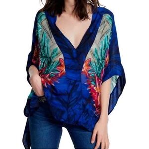 NEW Desigual ORIENTAL FLORAL KIMONO BLOUSE Vibrant Blue/Multi Fits XS/S/M/L/XL